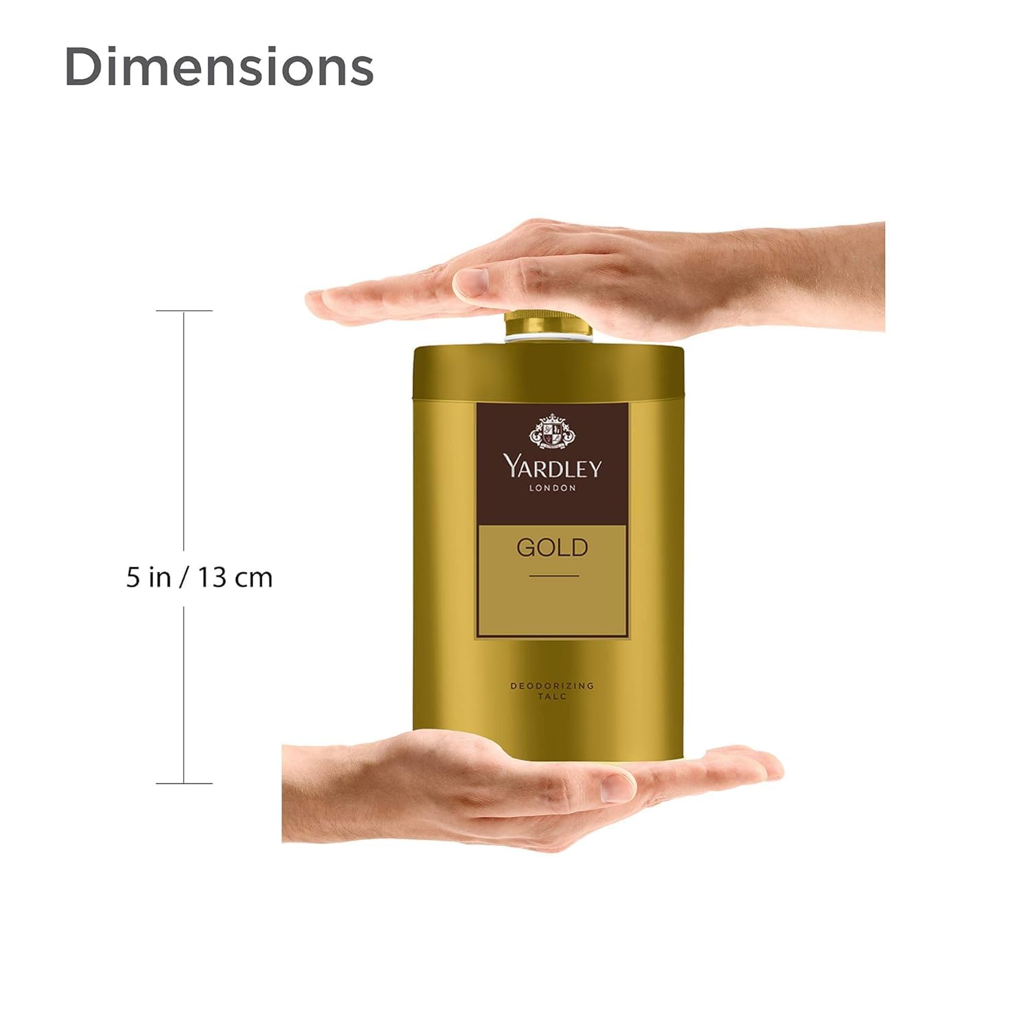 Yardley London Gold talc application on skin demonstrates lightweight coverage and fresh feel