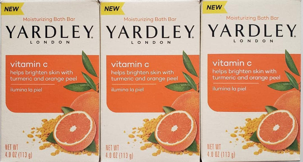 Yardley London Vitamin C bath bar brightening benefits from turmeric and orange peel.