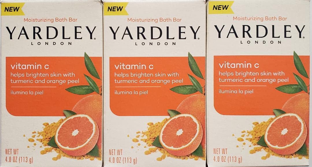 Yardley London Vitamin C bath bar turmeric-orange-pour delivers brightening, refreshing cleanse.