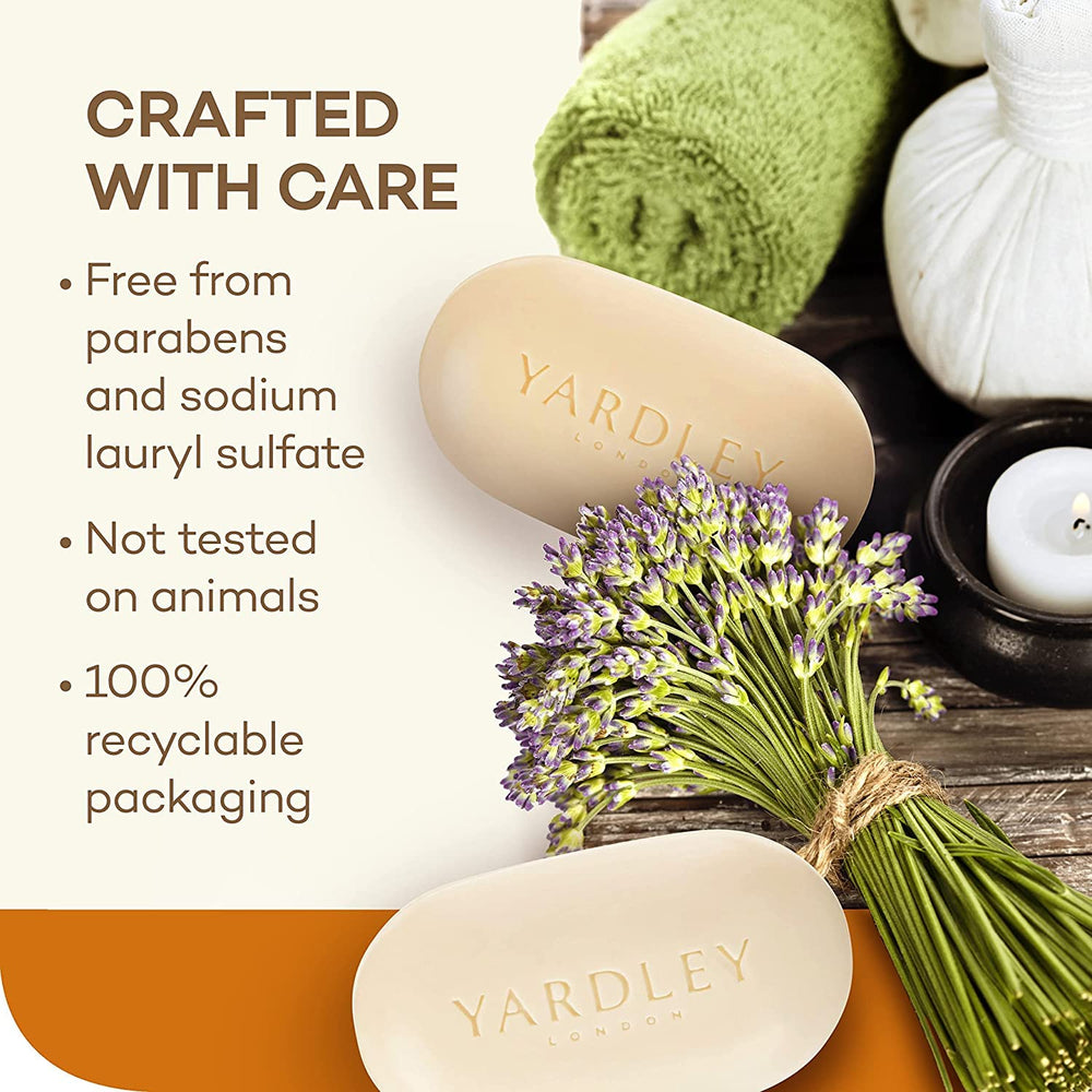 Yardley Shea Buttermilk Bath Bar ingredients highlight shea butter and chamomile benefits.