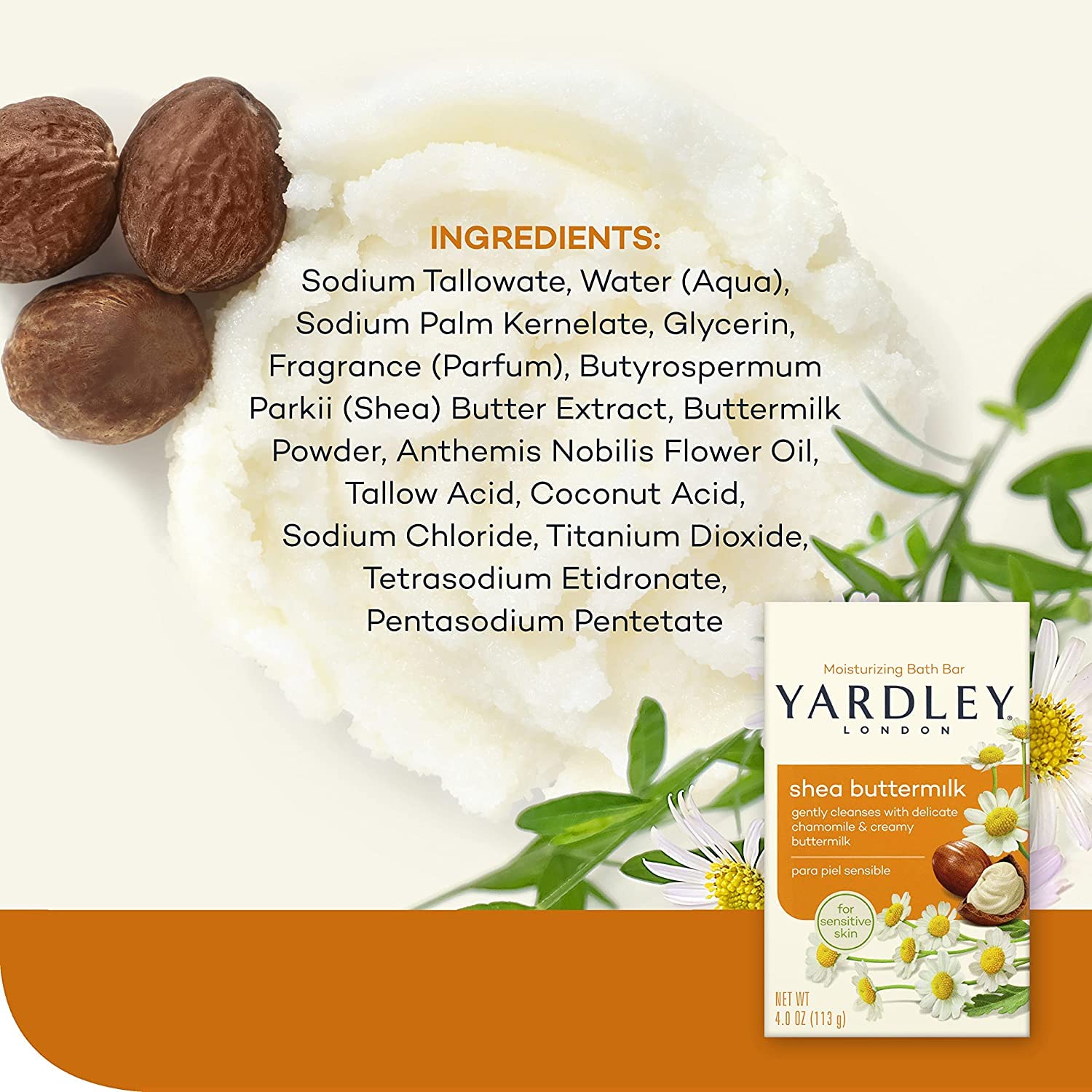 Yardley Shea Buttermilk Bath Bar lather on skin shows creamy foam for gentle cleansing.