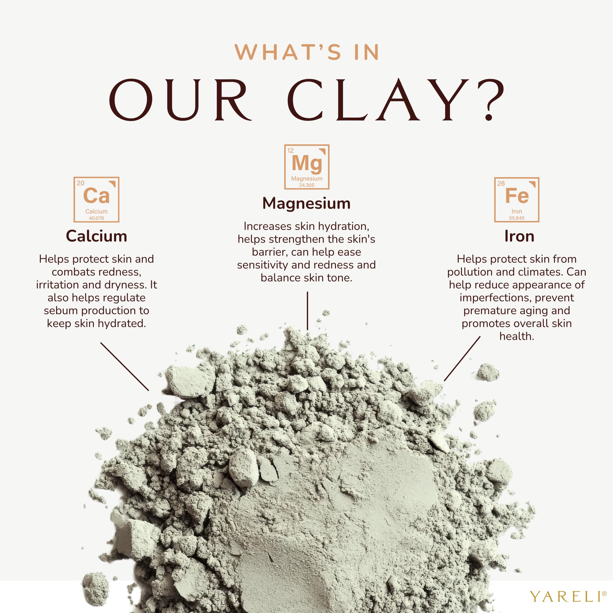 YARELI Bentonite clay face mask application demonstrates a smooth paste for cleansing.