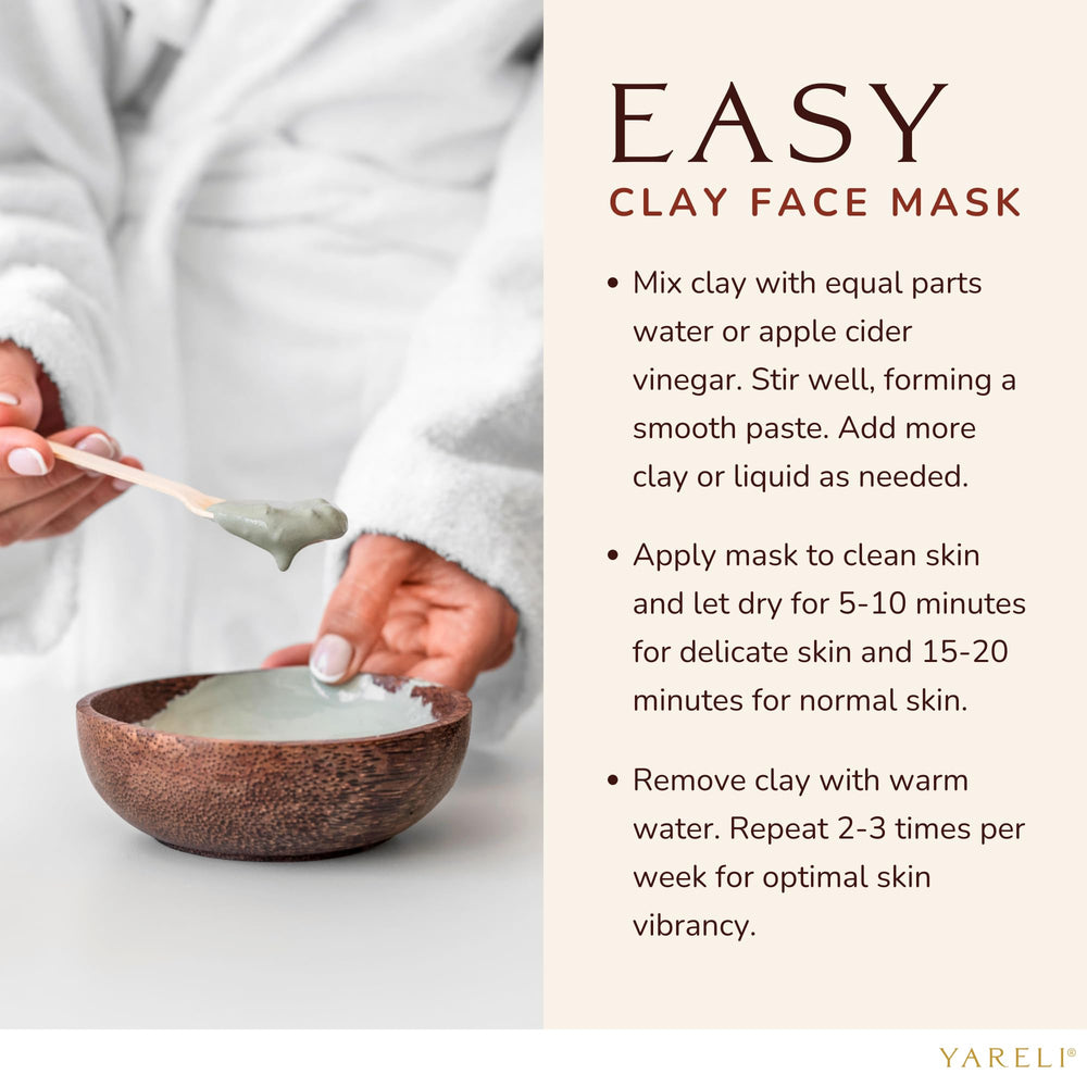 YARELI Bentonite clay powder in bowl illustrates versatile use at home.