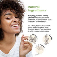 Yarok Organic Styling Cream on hair strand for defined, hydrated curls