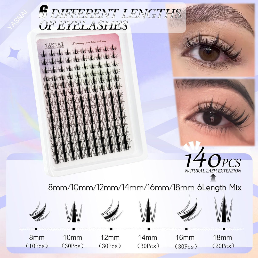 YASNAI cluster eyelashes show curl style for diverse eye shapes.