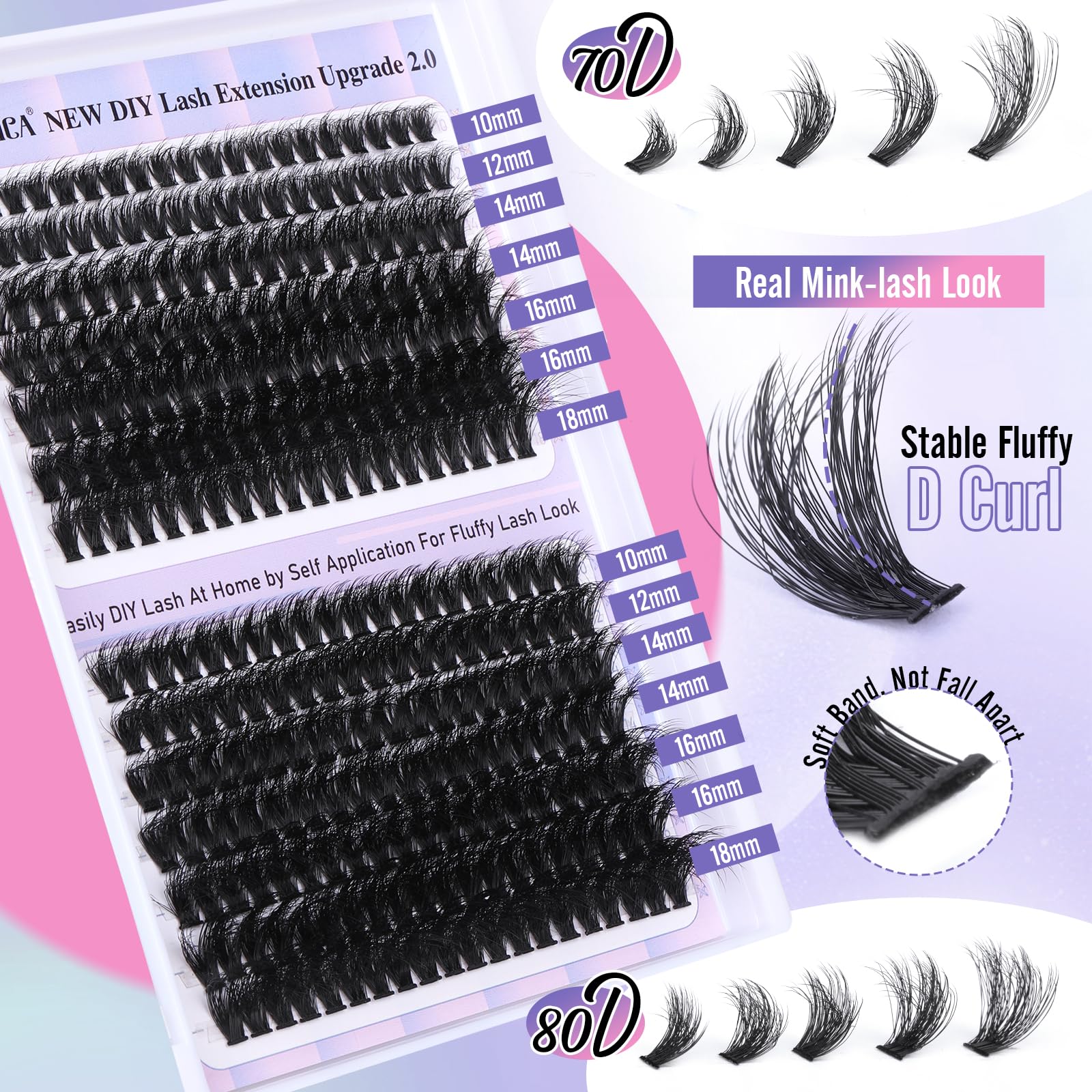 Yawamica 10-18mm length clusters for customizable lash looks.