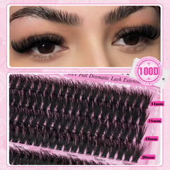 Yawamica 100D mixed-volume cluster lashes 14-20mm for customizable density.
