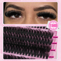 Yawamica 150D mixed-volume cluster lashes 14-20mm for balanced fullness.