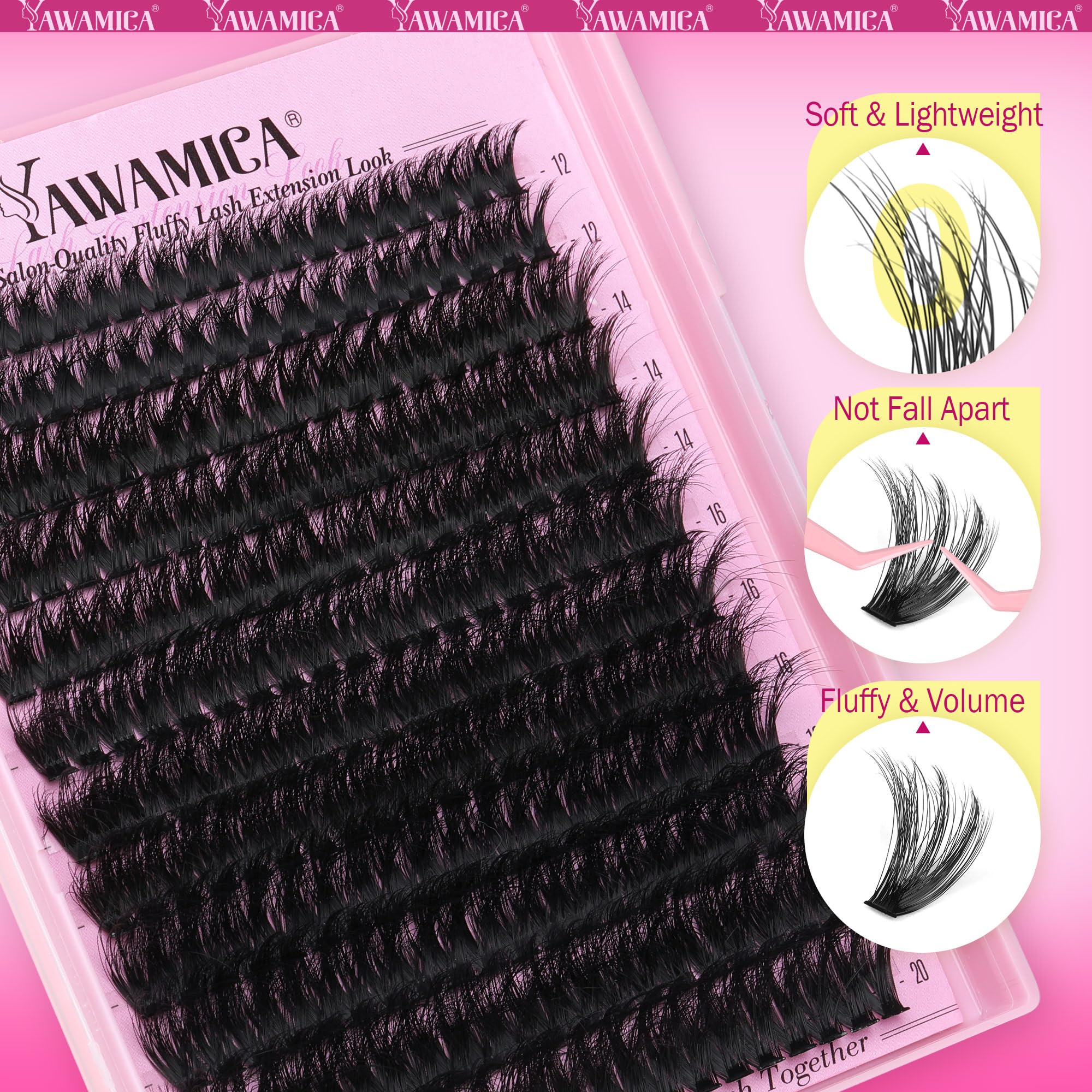 Yawamica 200D volume lash clusters with a comfortable D curl.