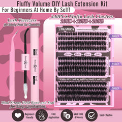 Yawamica 240 cluster lashes with mixed 100D 150D 200D for fullness.