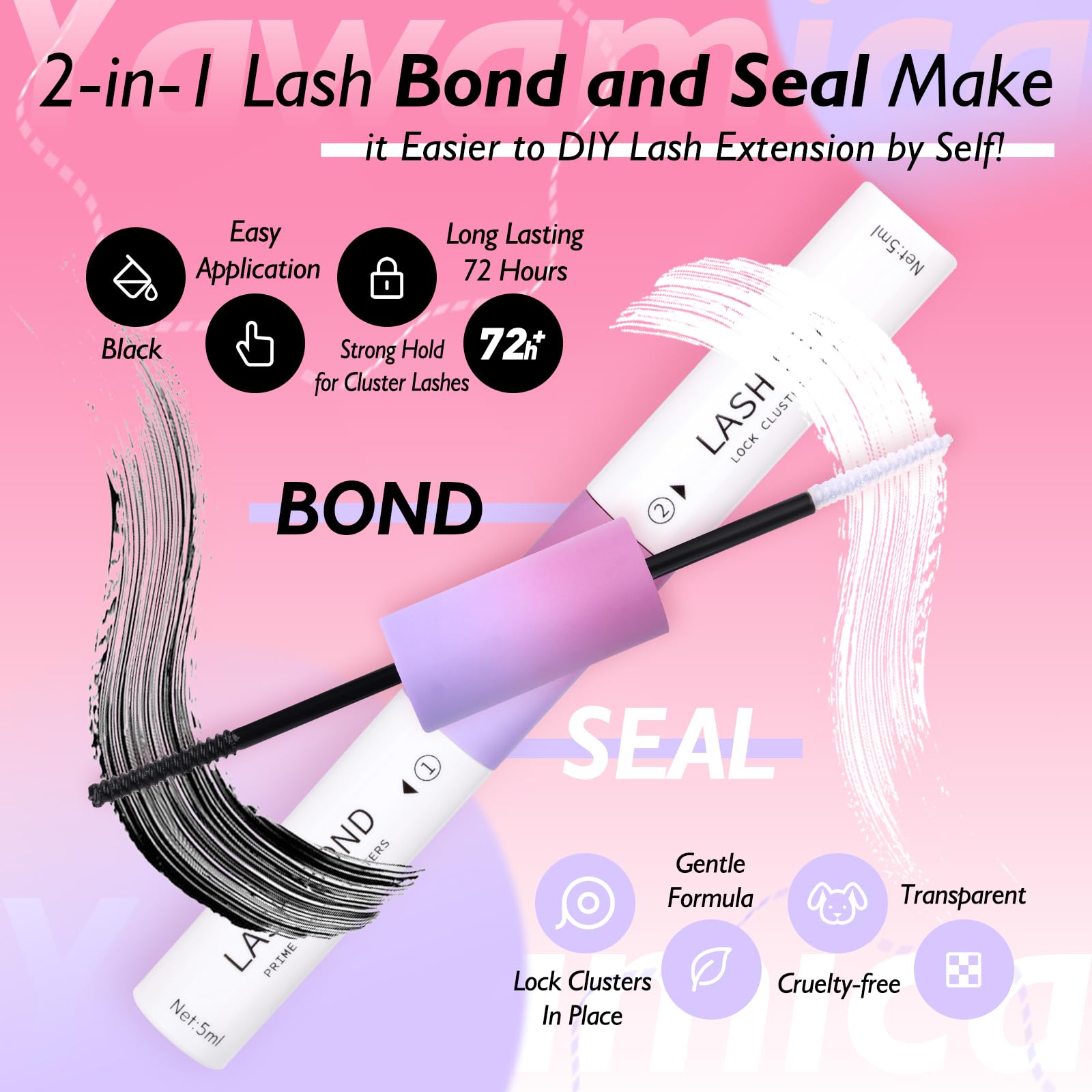 Yawamica application brush complements easy, mess-free lash cluster bonding.