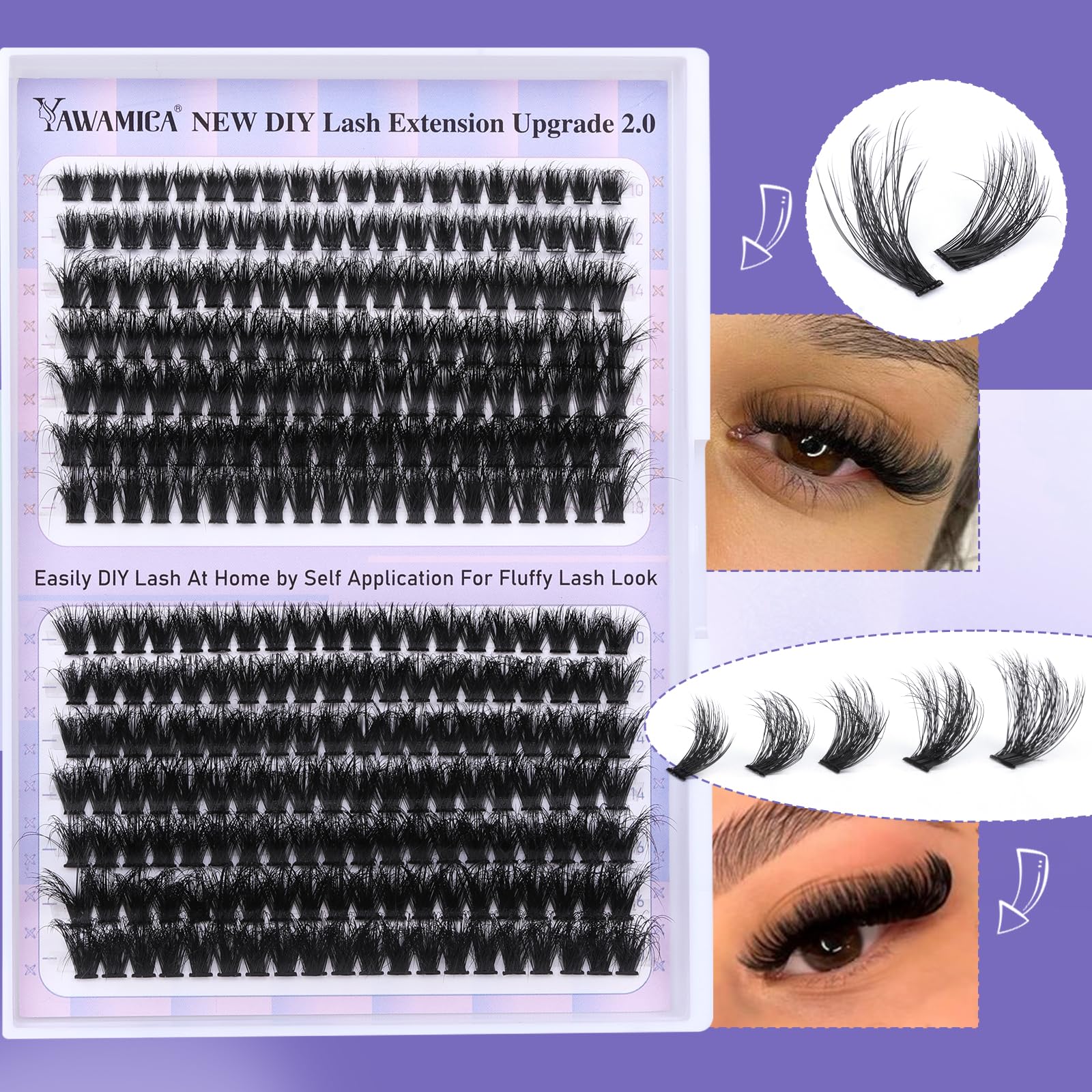 Yawamica beginner-friendly lash clusters for easy DIY extensions.