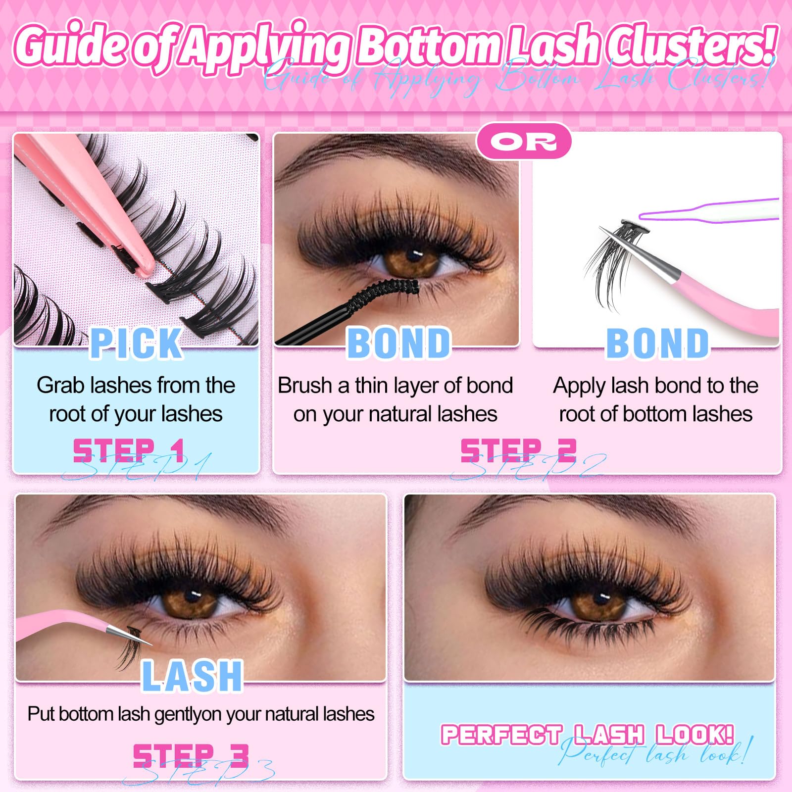 Yawamica bottom lash clusters complete kit for quick under-lash upgrade