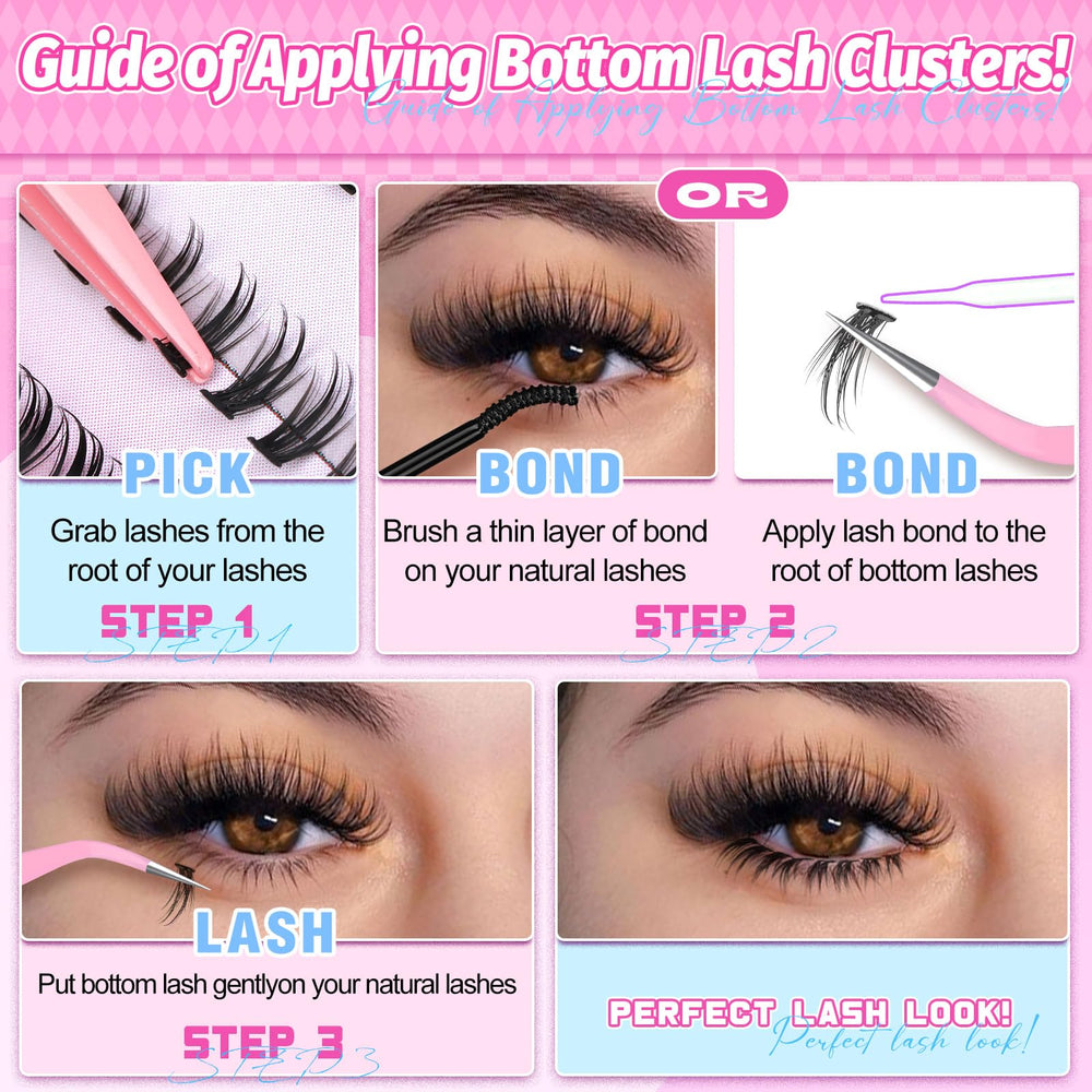 Yawamica bottom lash clusters complete kit for quick under-lash upgrade