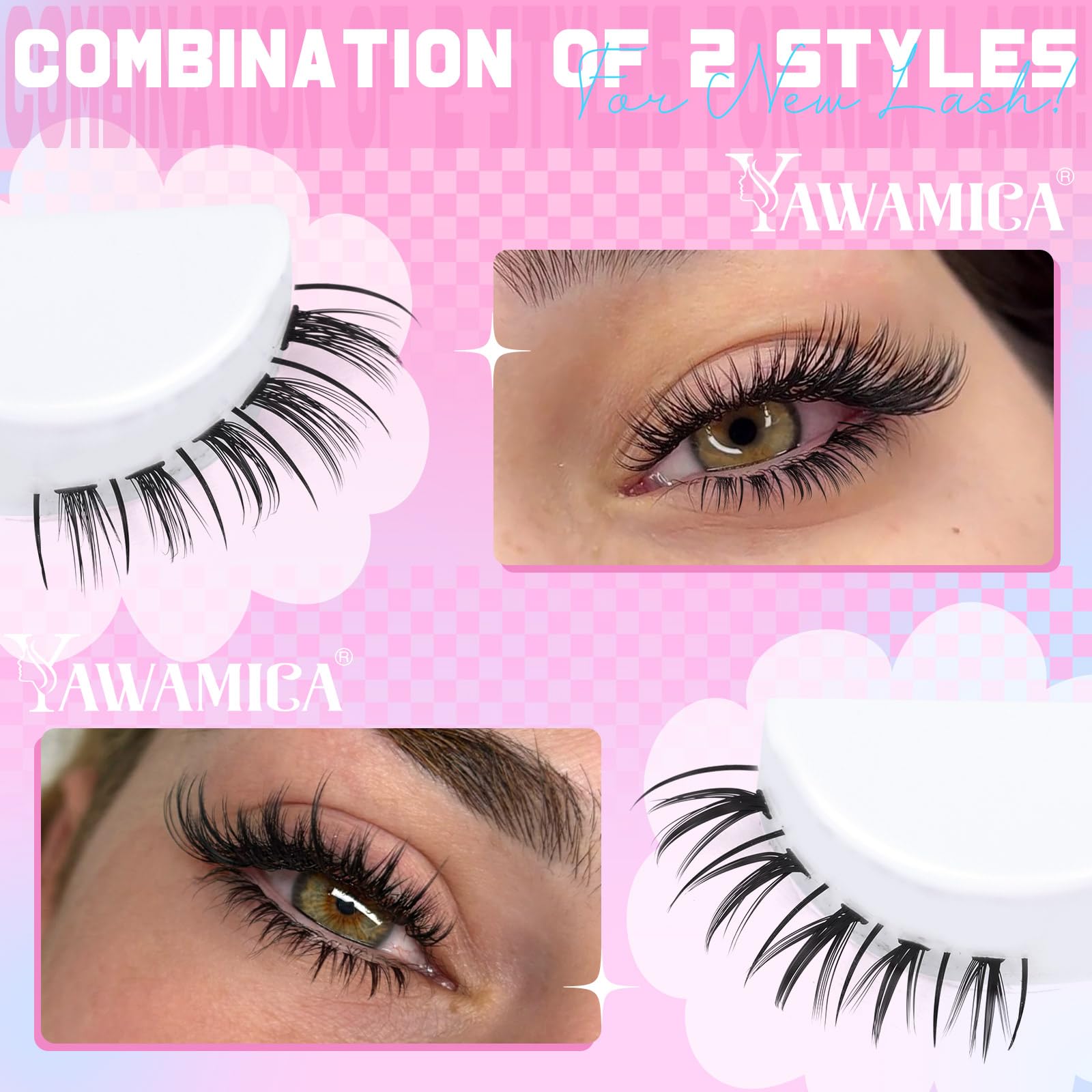 Yawamica bottom lash clusters mixed styles showcase versatility
