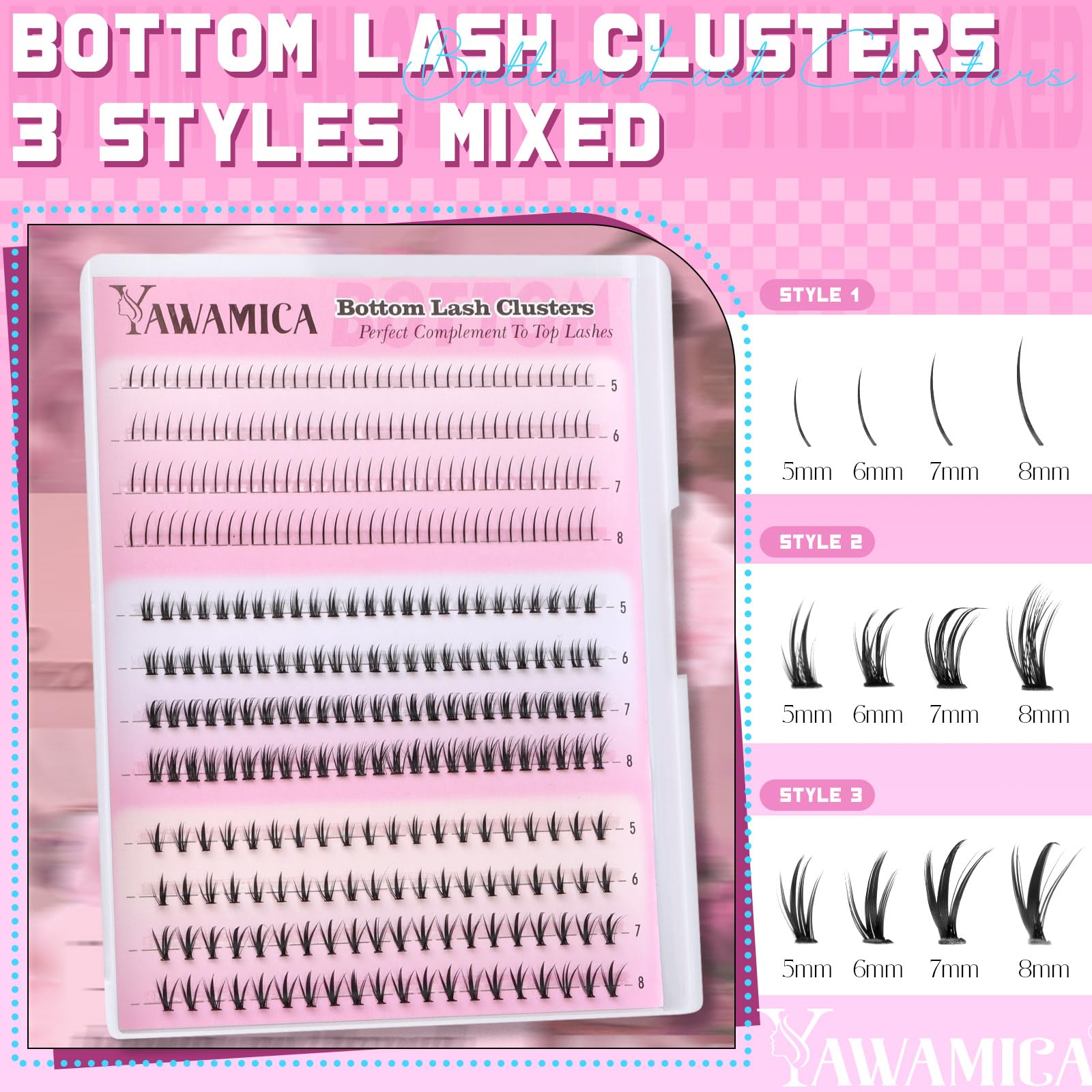 Yawamica bottom lash clusters natural dense style for fuller lower lashes