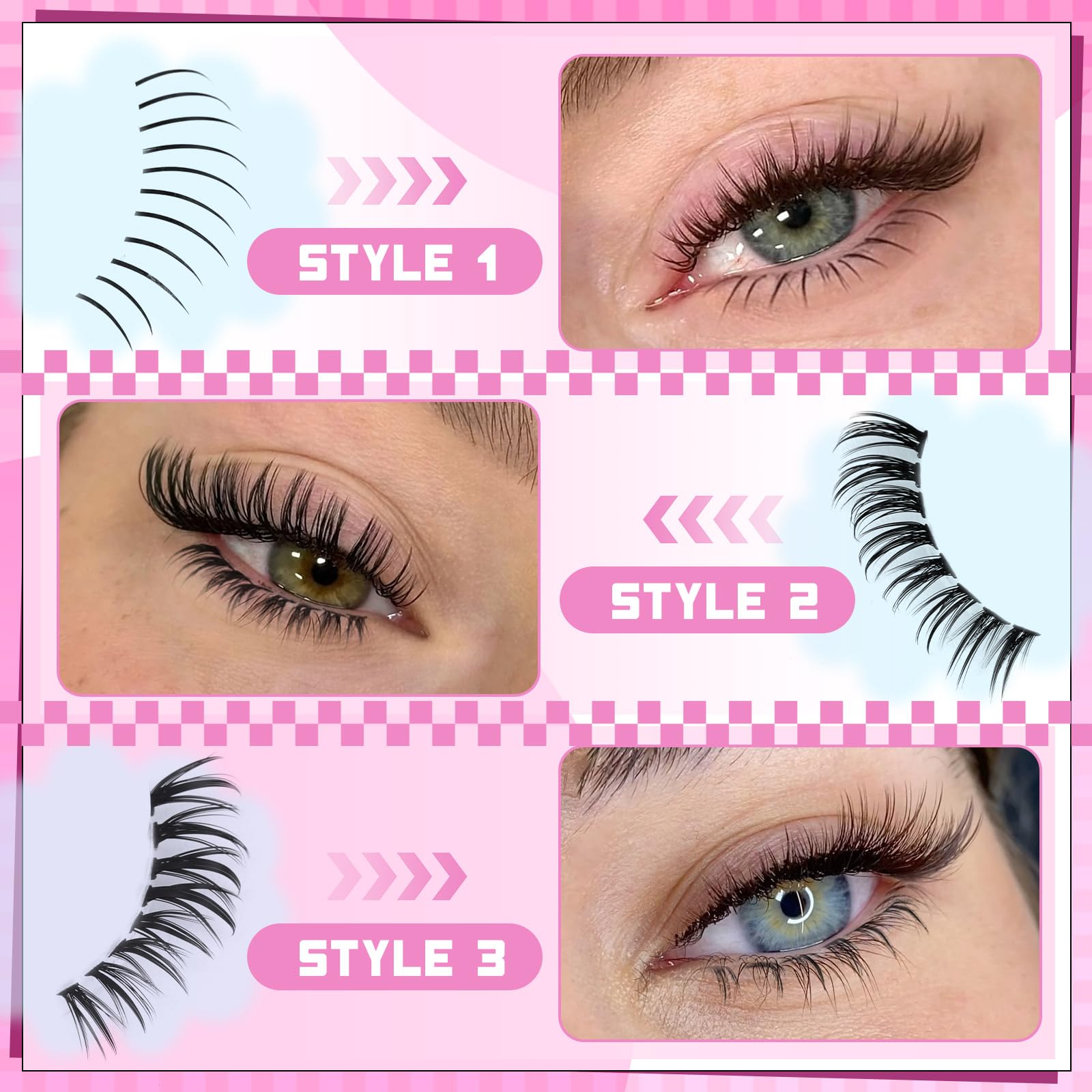 Yawamica bottom lash clusters spiky define style for eye-opening effect