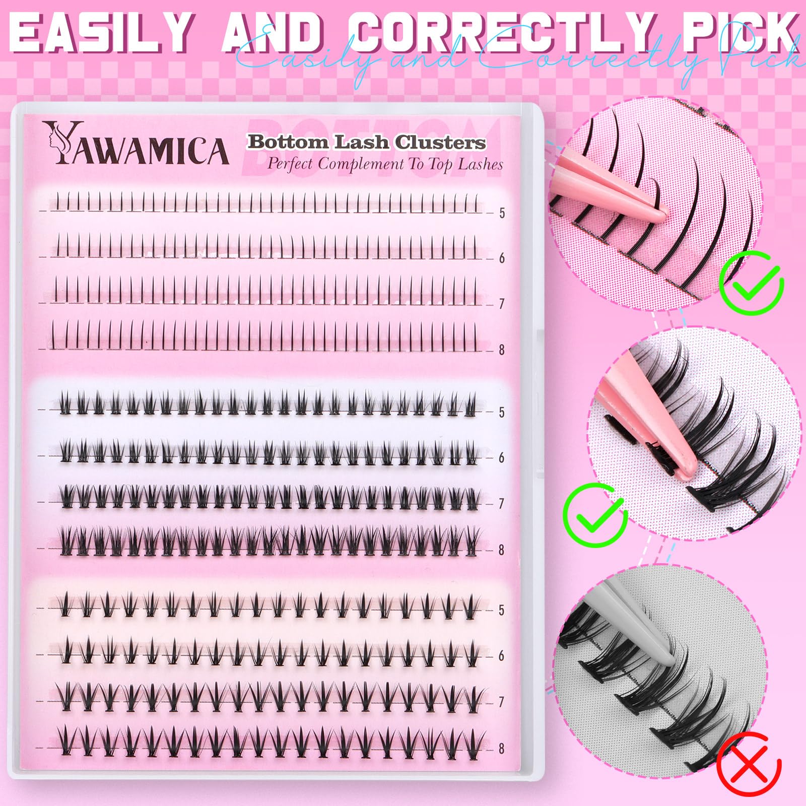 Yawamica bottom lash clusters 5-8mm length for a doe-eyed look