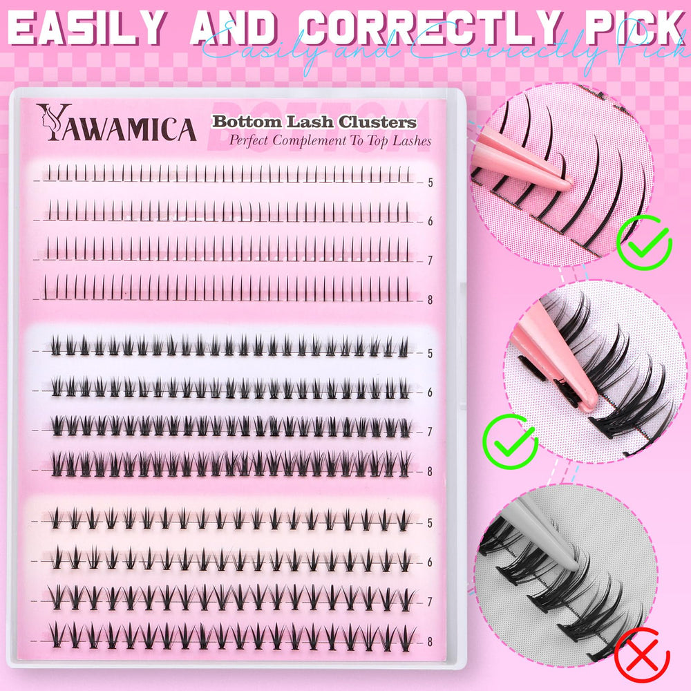 Yawamica bottom lash clusters 5-8mm length for a doe-eyed look
