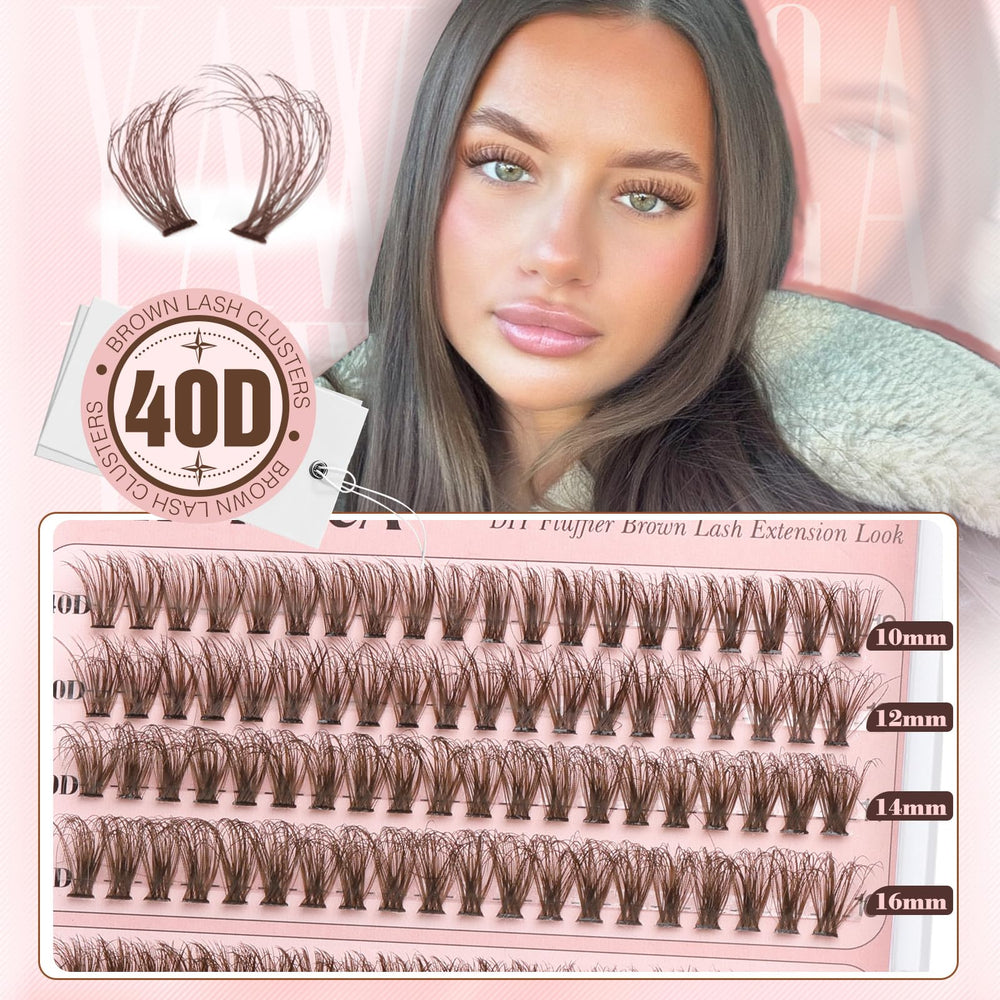 Yawamica brown lash clusters 40D close-up for lightweight, natural-looking volume