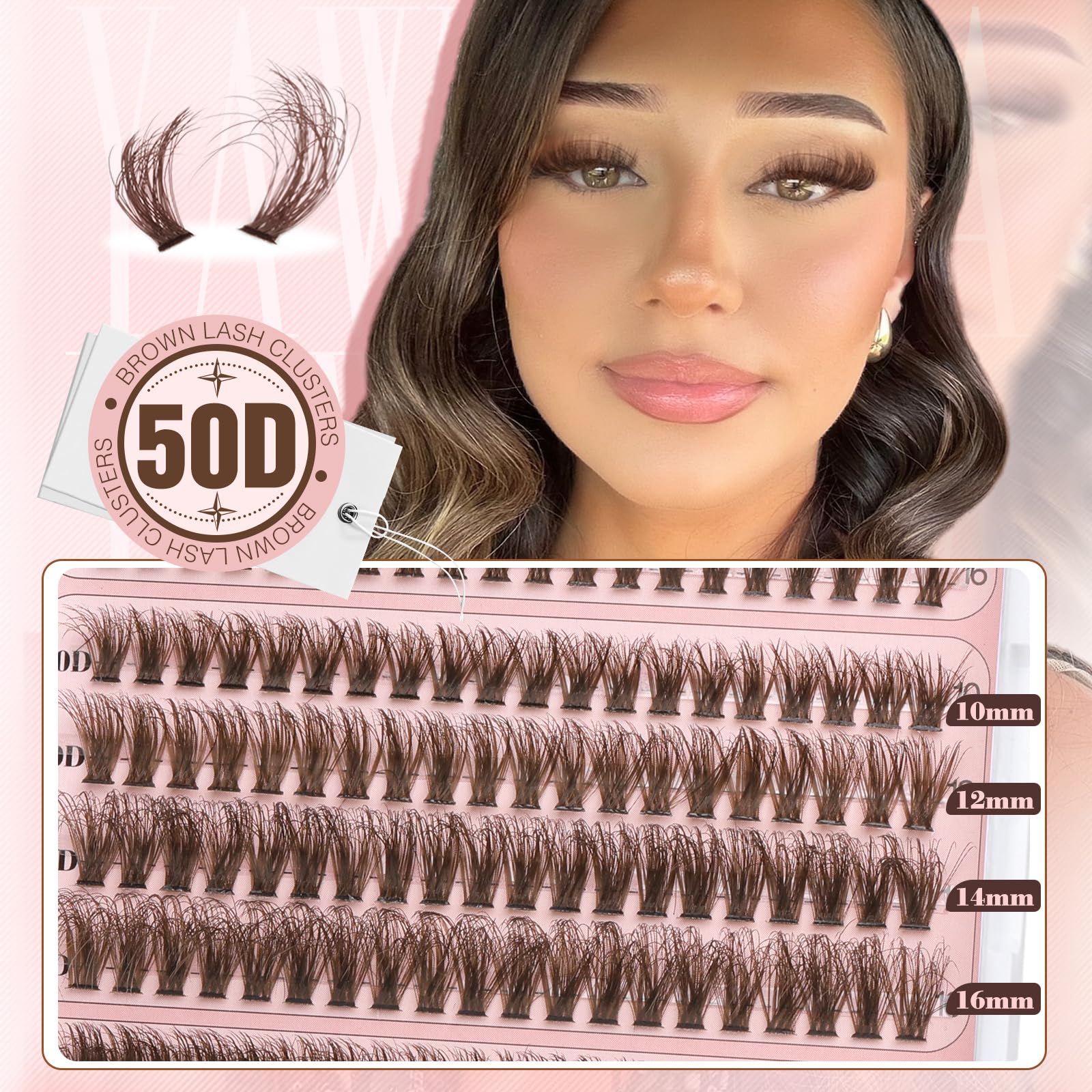 Yawamica brown lash clusters 50D close-up for versatile mid-length volume