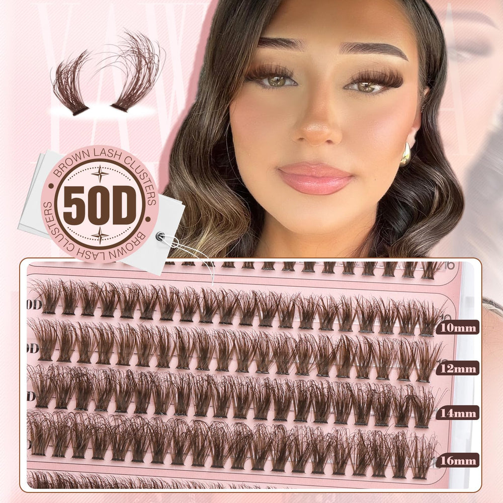 Yawamica brown lash clusters 50D close-up for versatile mid-length volume