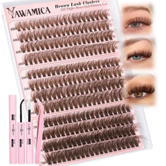Yawamica brown lash clusters kit pack for easy at-home application