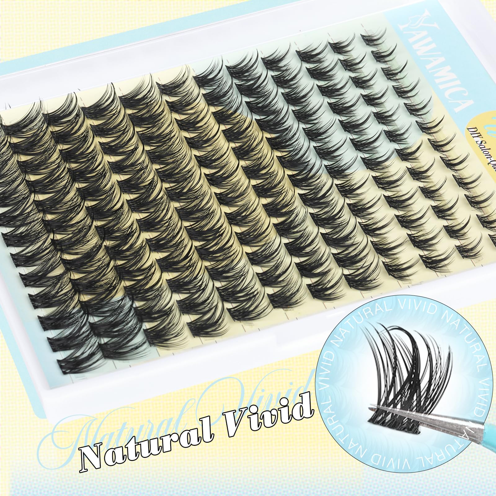 Yawamica feather-light comfort with soft fiber lashes.