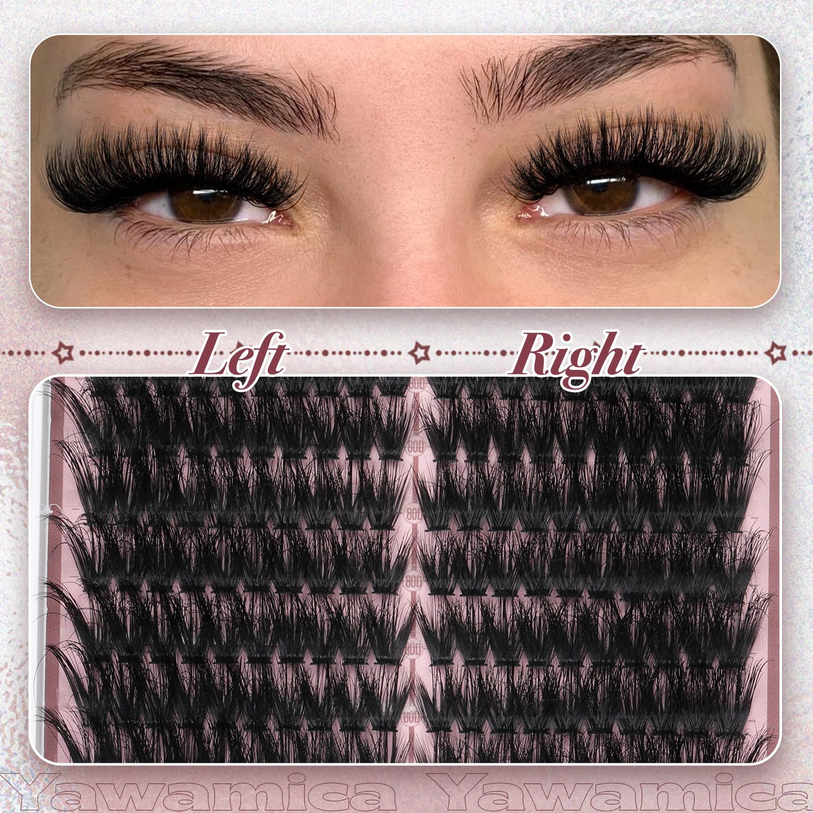 Yawamica fluffier lash clusters for right eye delivering balanced cat-eye definition