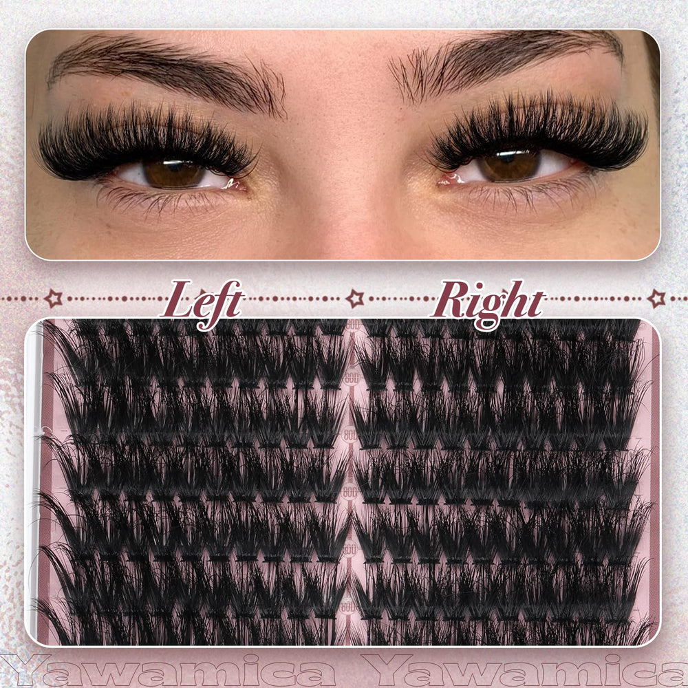 Yawamica fluffier lash clusters for right eye delivering balanced cat-eye definition