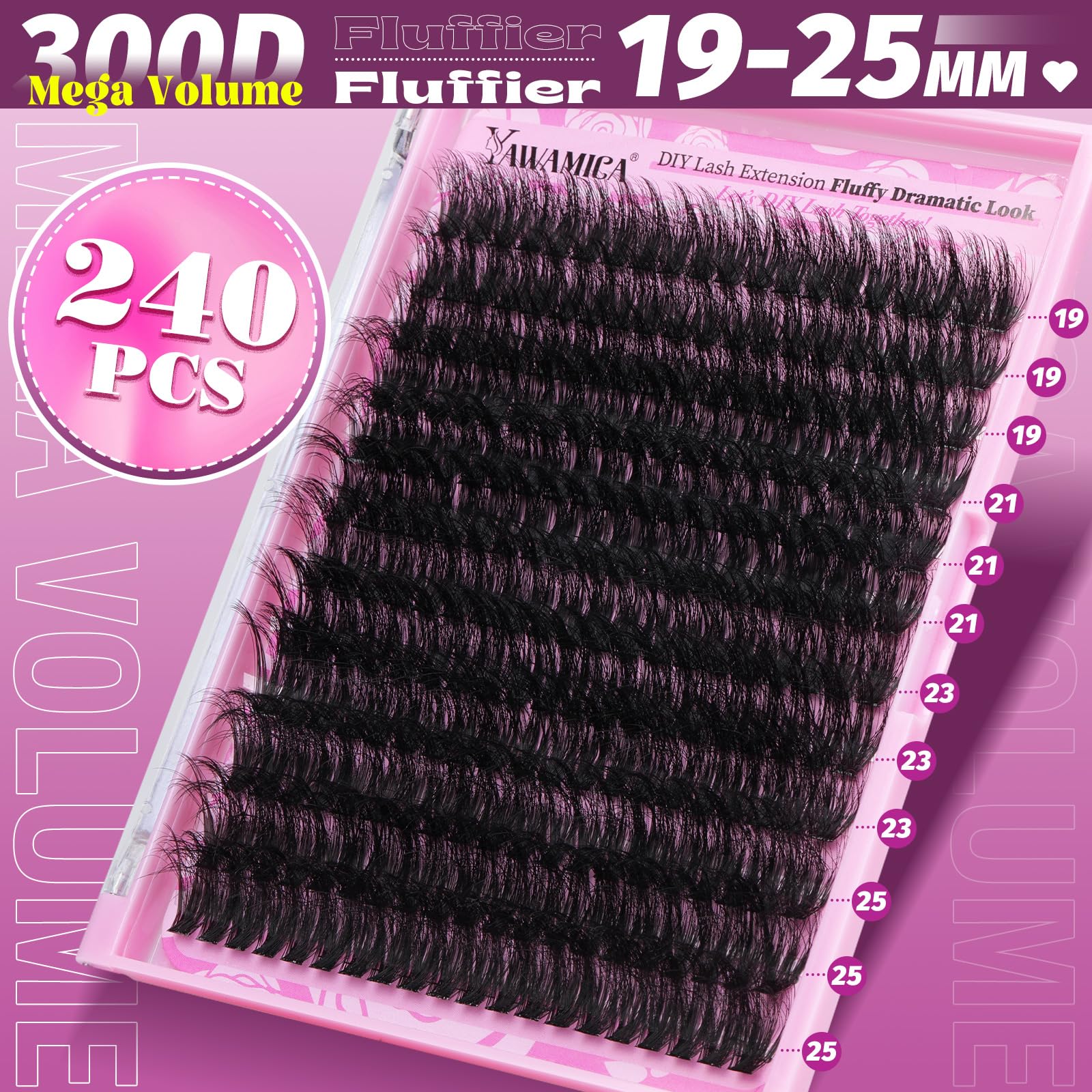 Yawamica fluffiest lash clusters 23mm for bold wispy drama, lightweight band