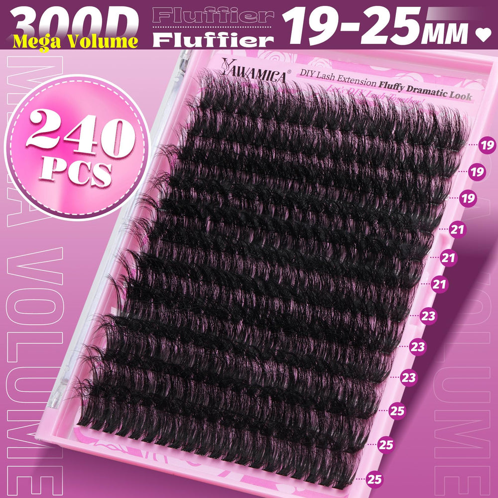 Yawamica fluffiest lash clusters 23mm for bold wispy drama, lightweight band