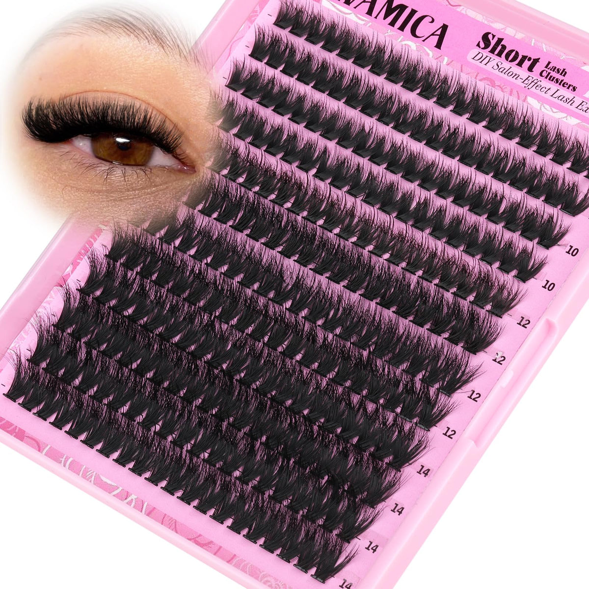 Yawamica fluffy lash clusters 10-14mm closeup for natural daytime volume.