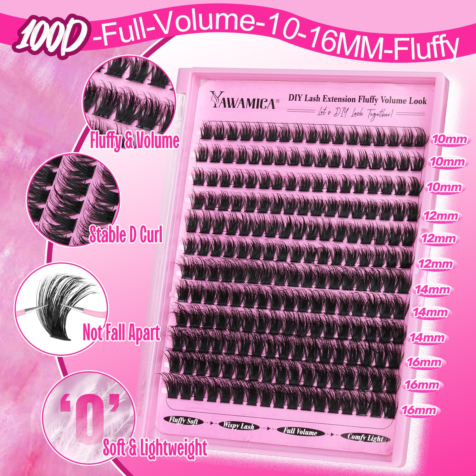 Yawamica fluffy lash clusters 10-16mm for lightweight DIY volume.
