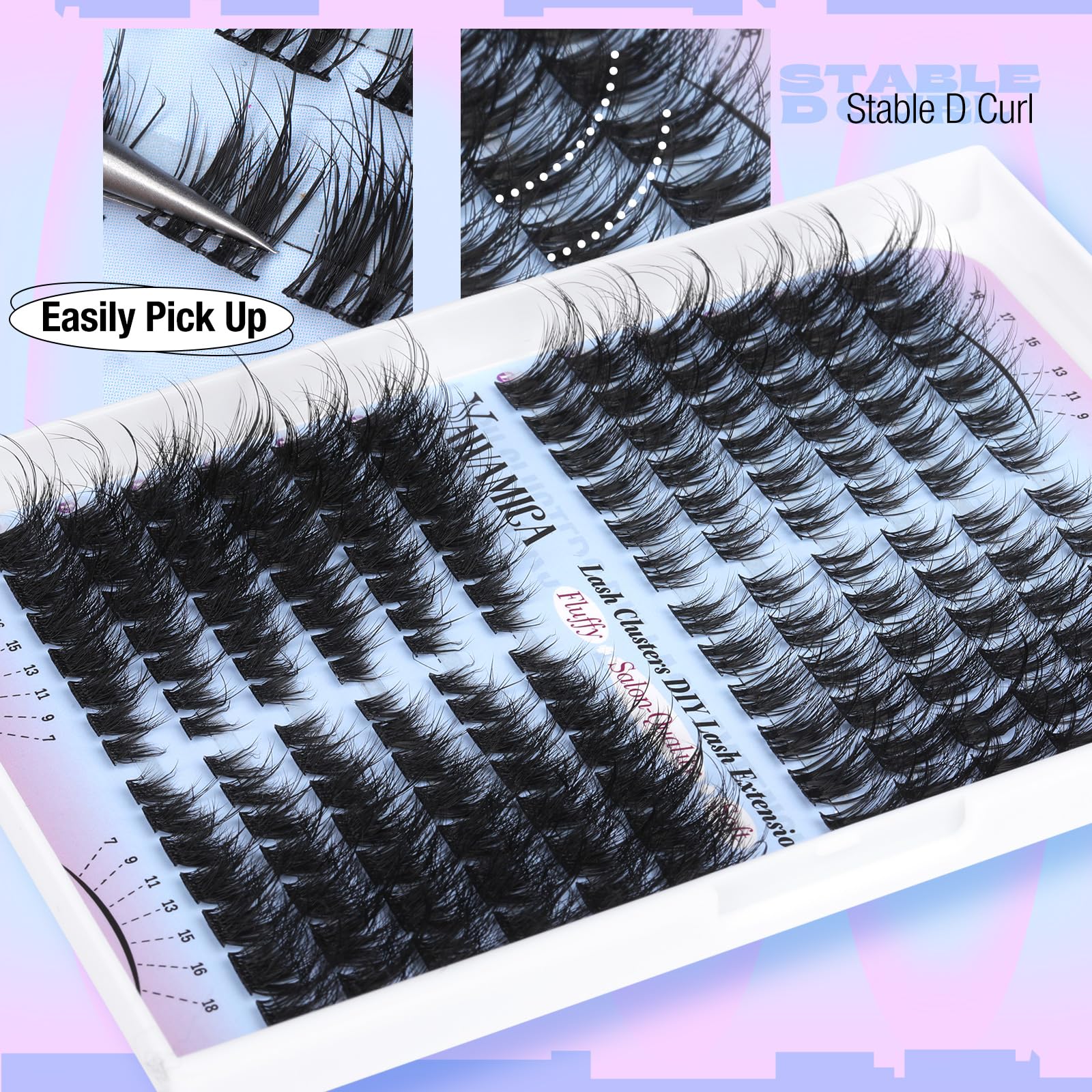 Yawamica at-home lash application tools shown with cluster lashes for DIY use.