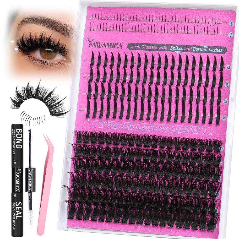 Yawamica lash clusters 12-18mm for customizable at-home extensions with salon-like effect.