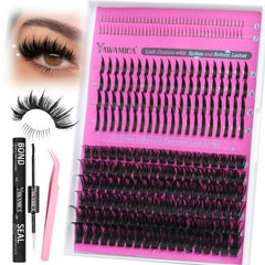 Yawamica lash clusters 12-18mm for customizable at-home extensions with salon-like effect.