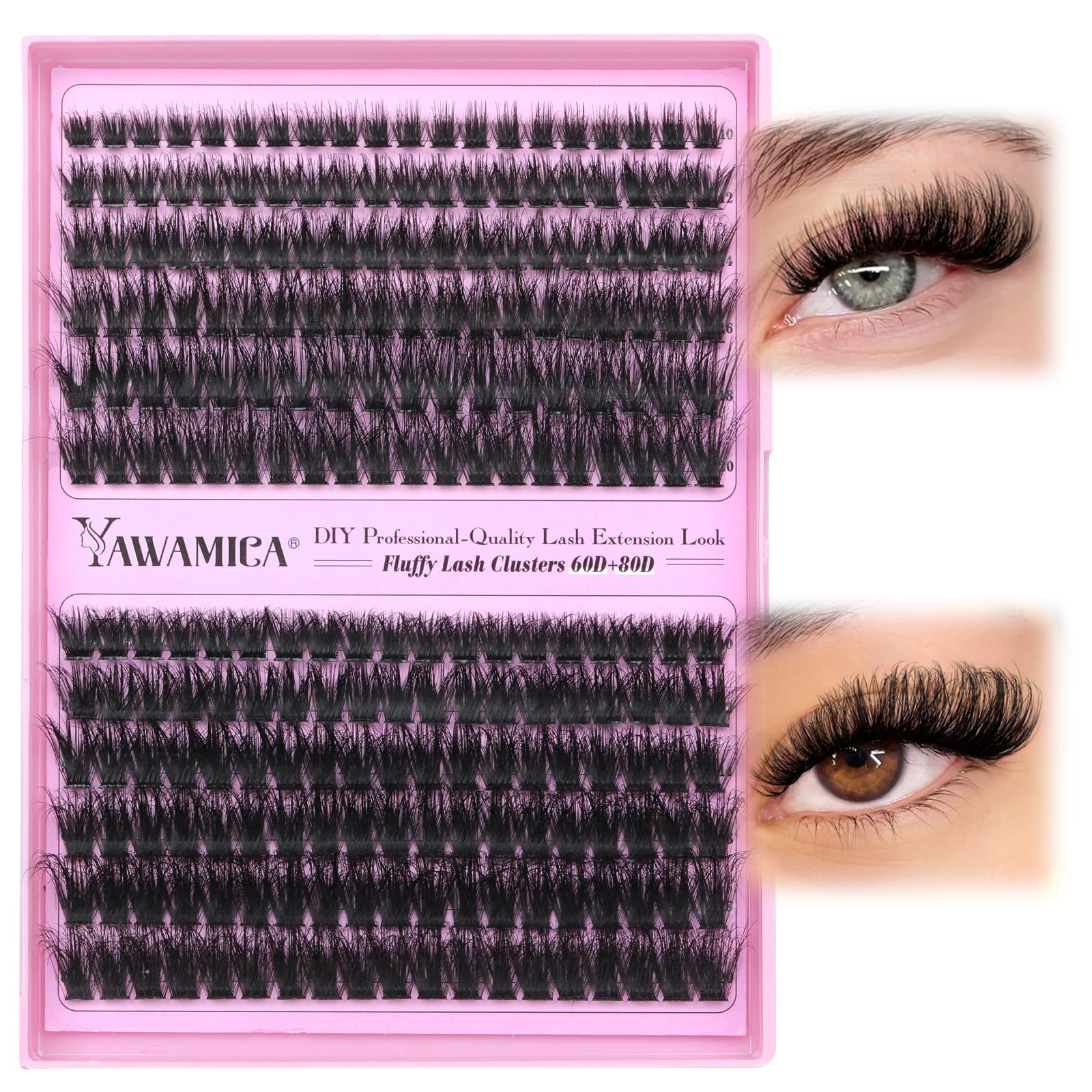 Yawamica lash clusters 60d-80d mixed volume for salon-style fullness at home