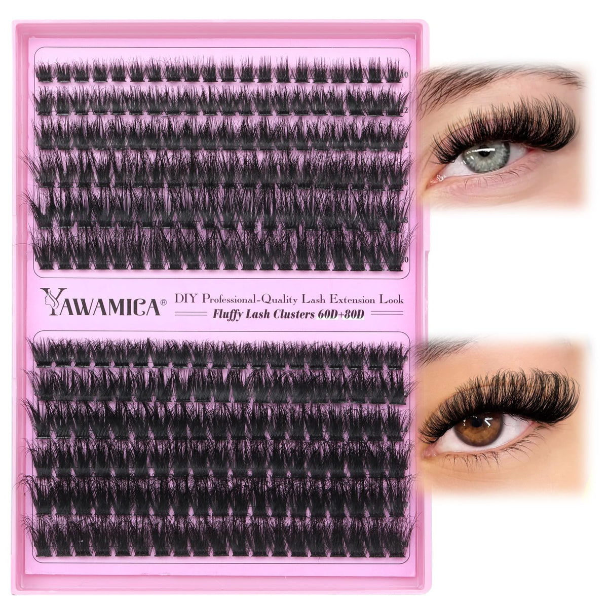 Yawamica lash clusters 60d-80d mixed volume for salon-style fullness at home