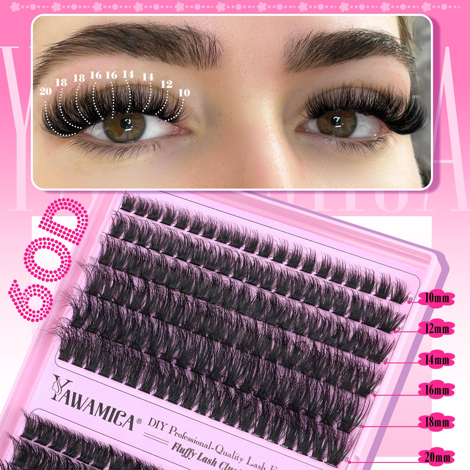 Yawamica fluffy lash clusters creating natural-looking length and volume