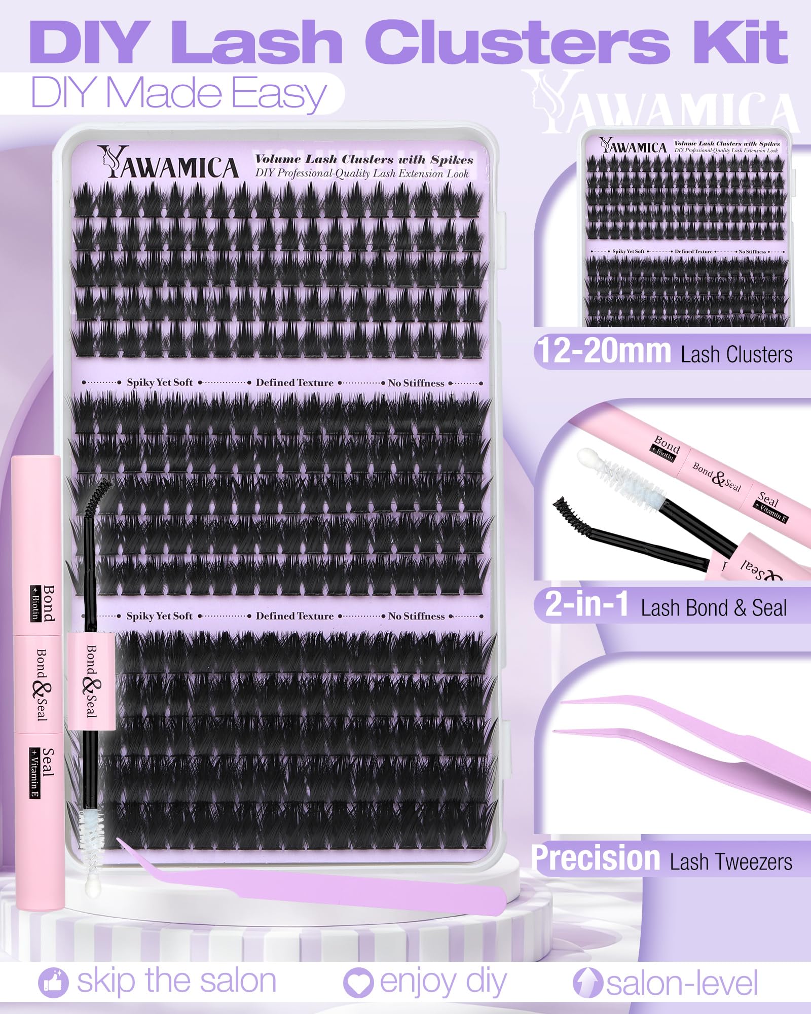 Yawamica lash tweezer aids precise cluster placement during DIY application.