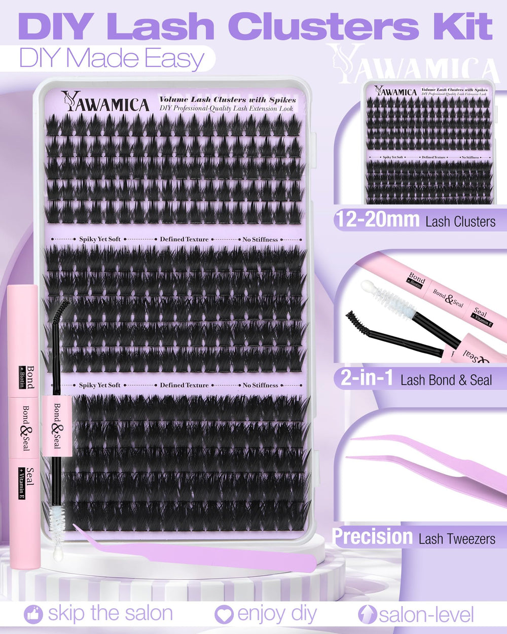 Yawamica lash tweezer aids precise cluster placement during DIY application.
