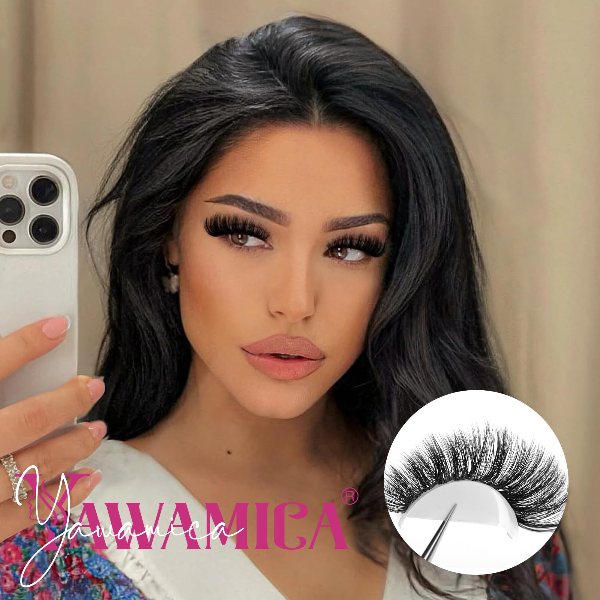 Yawamica Lash Tweezers for precise cluster placement.