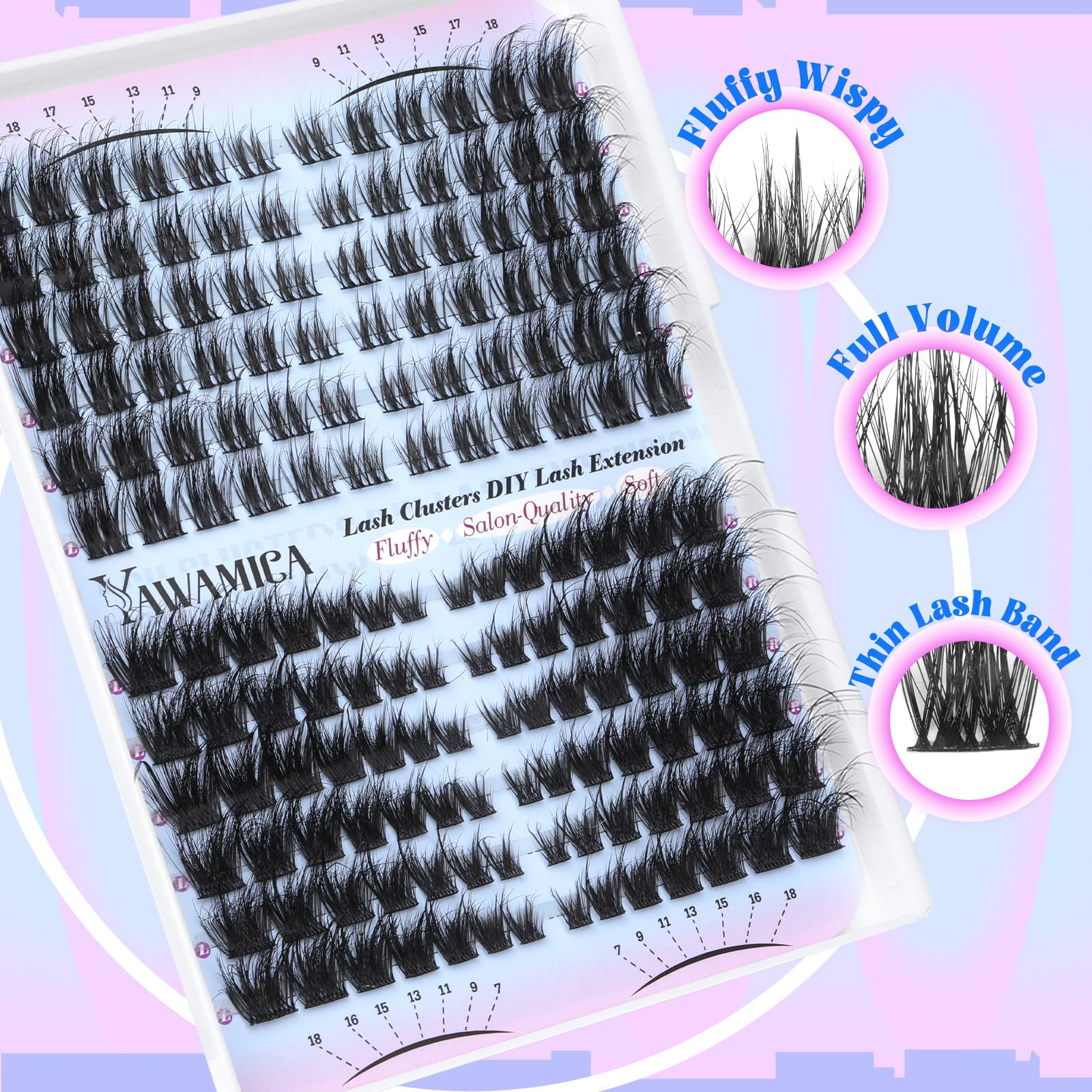 Yawamica professional-grade D-Curl lashes lift and lengthen the natural eye.