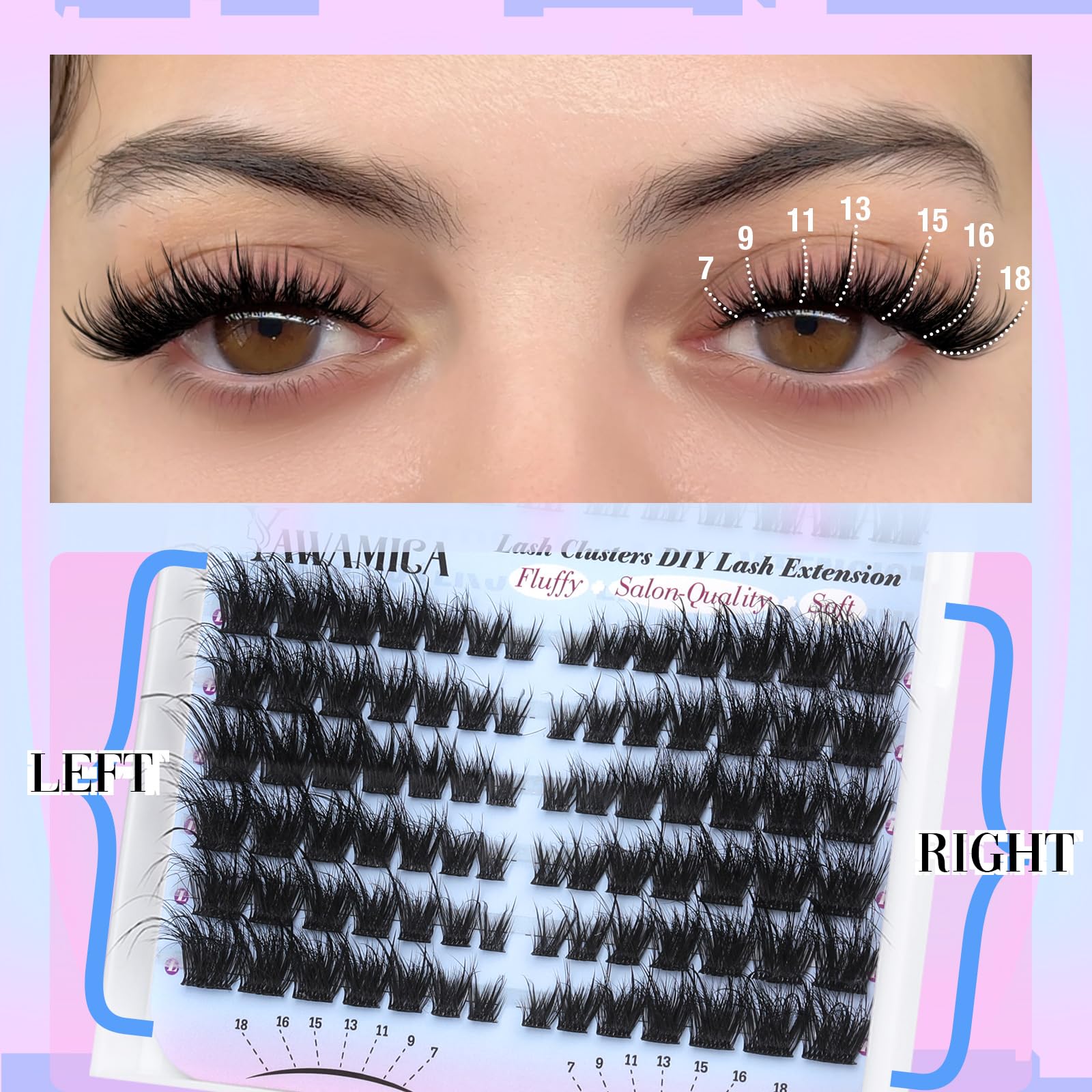 Yawamica self-adhesive cluster lashes ideal for easy at-home extensions.