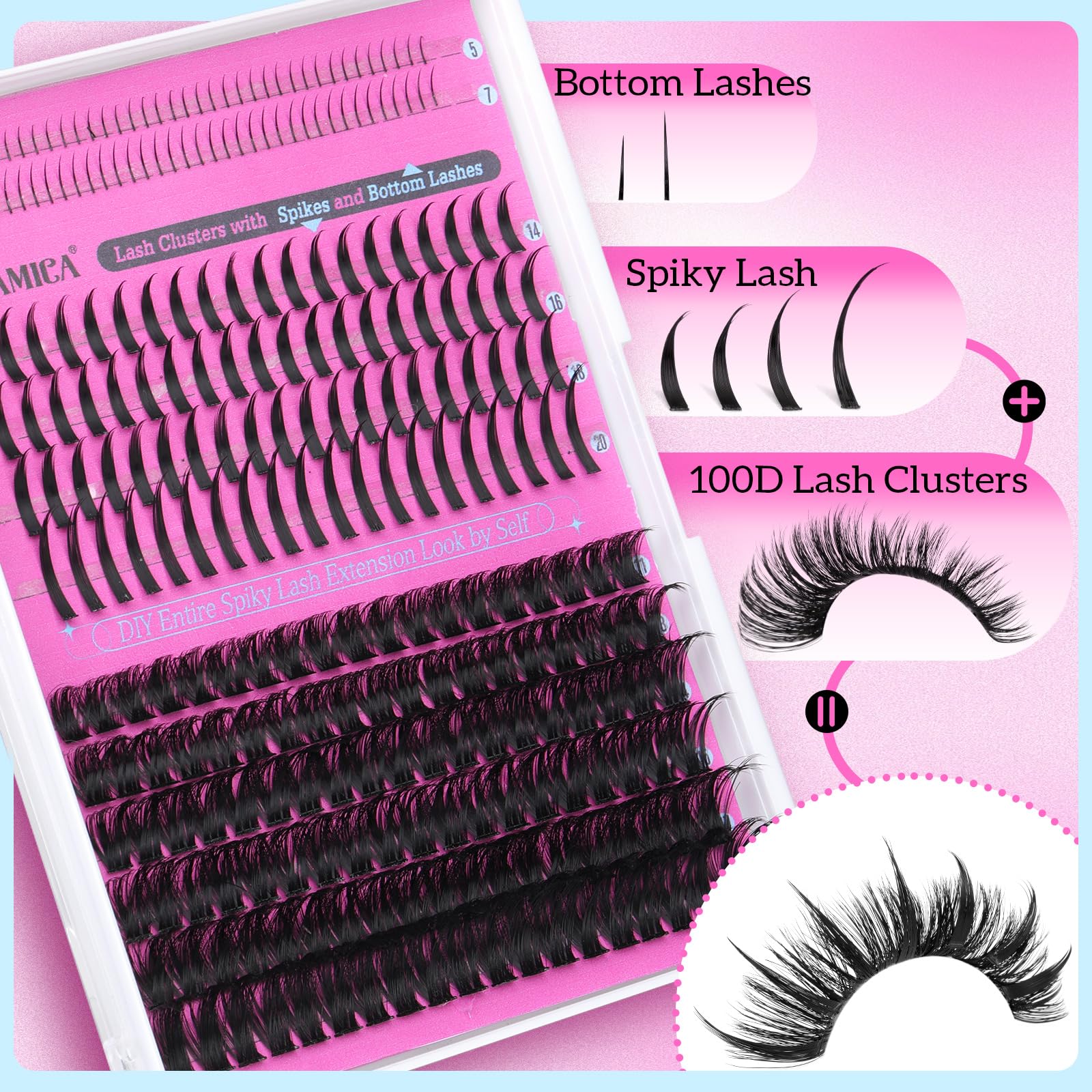 Yawamica spikes 14-20mm add dramatic dimension for manga-inspired lashes.
