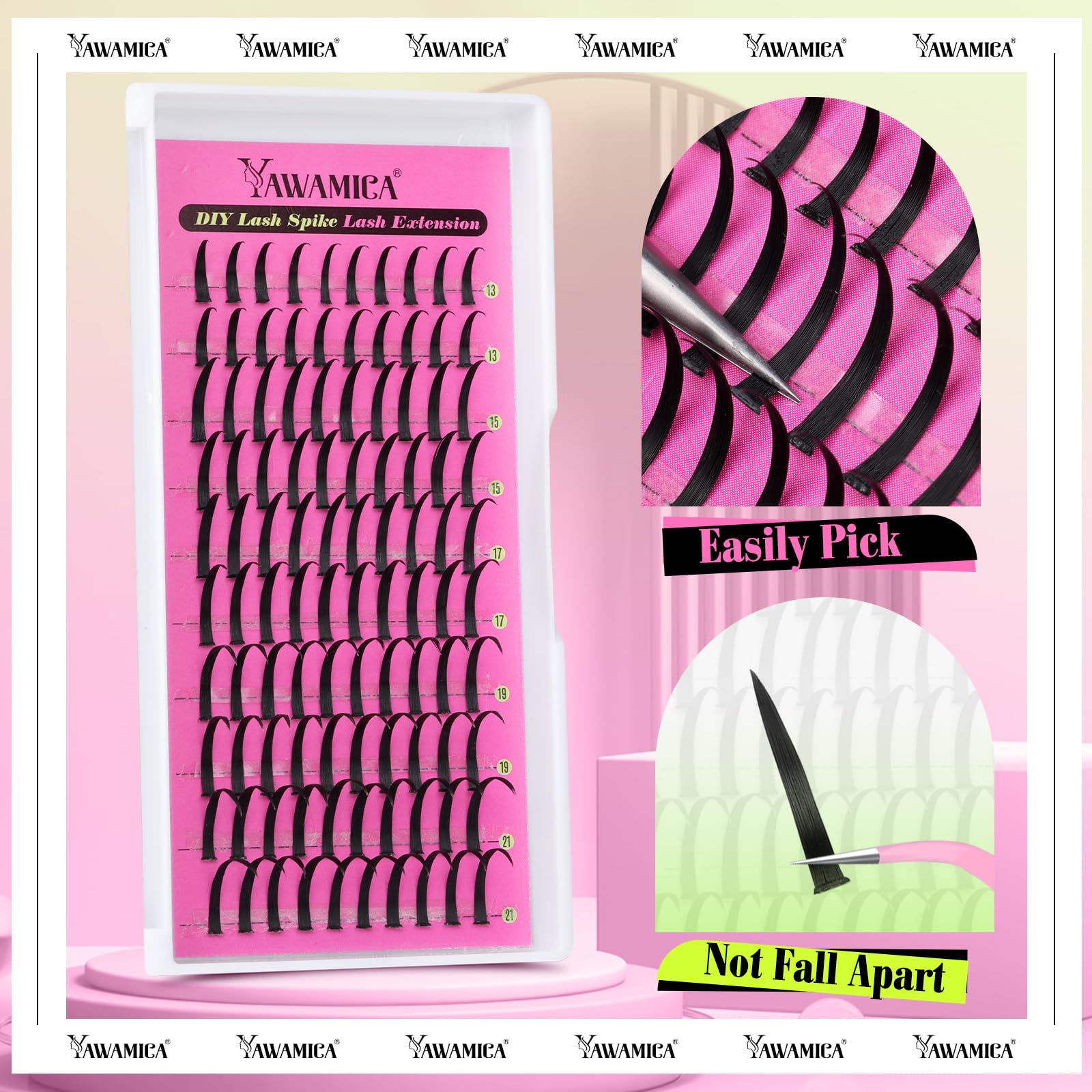 Yawamica spiky lash extensions with a delicate lash band for secure wear