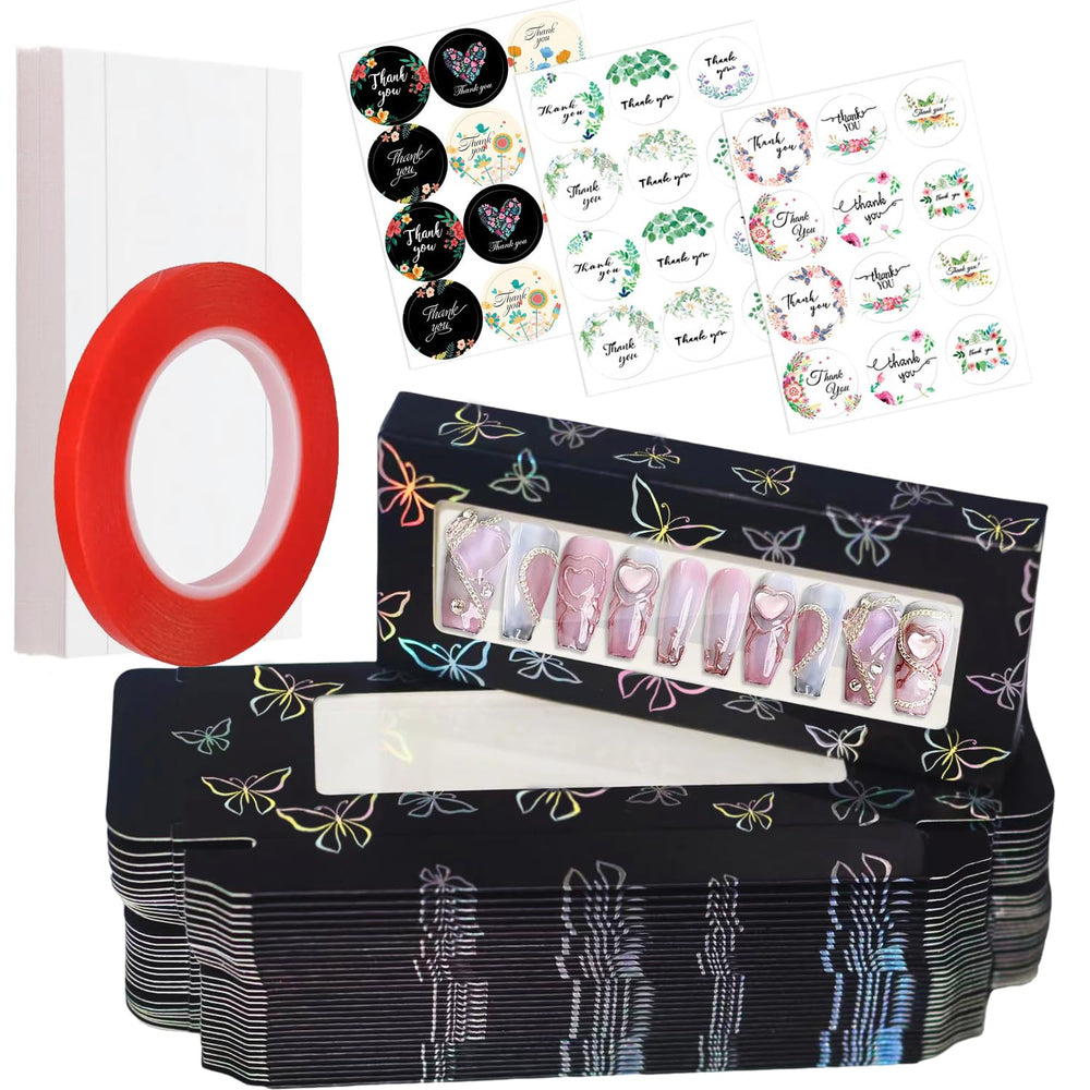 Yazabai butterfly-design nail package box with holographic accents for salon-ready display