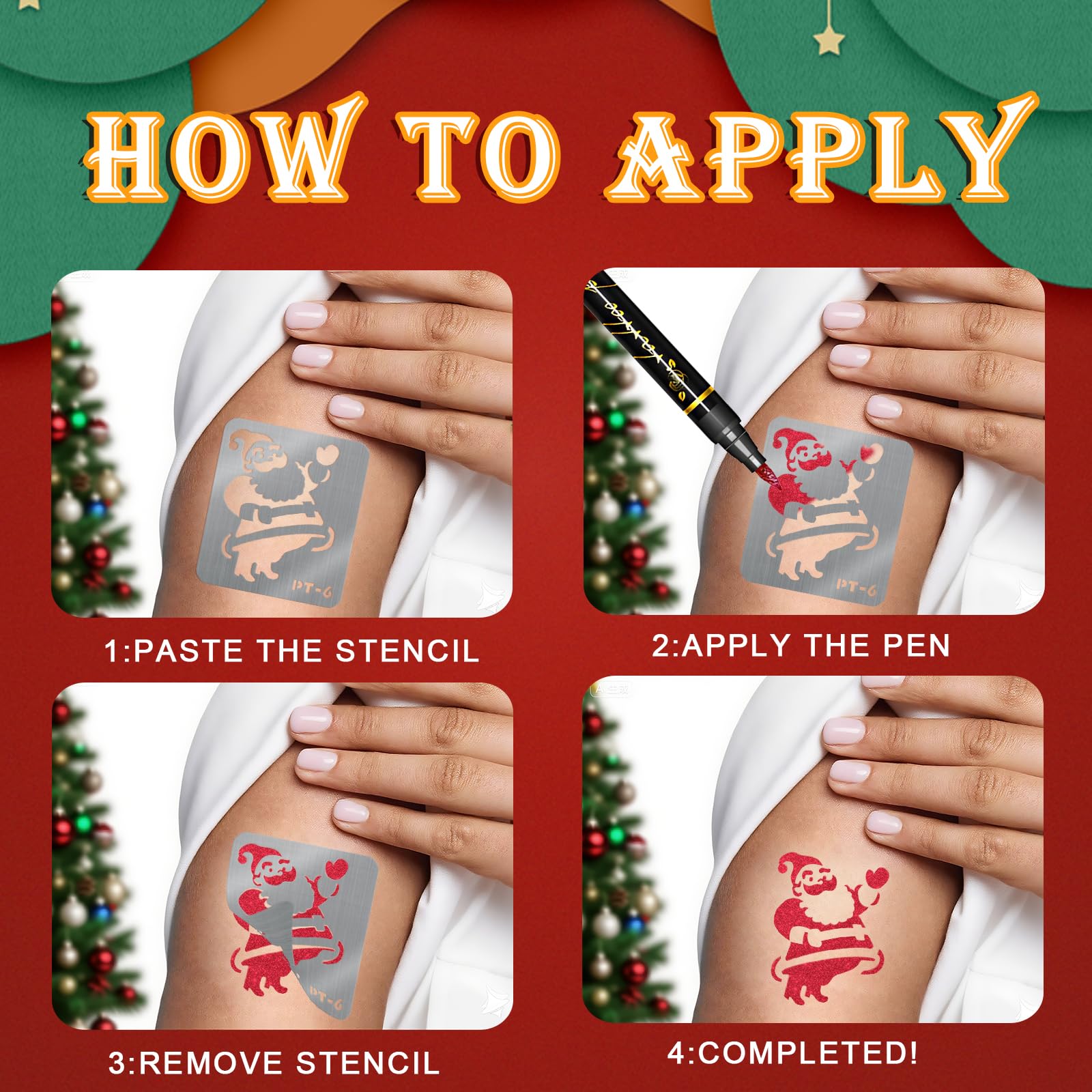 Yazhiji stencil with gifts for cheerful holiday body art