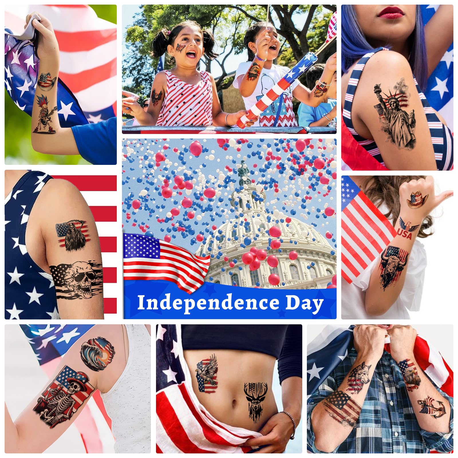 Yazhiji star-spangled flag tattoo, eye-catching accessory for Independence Day.
